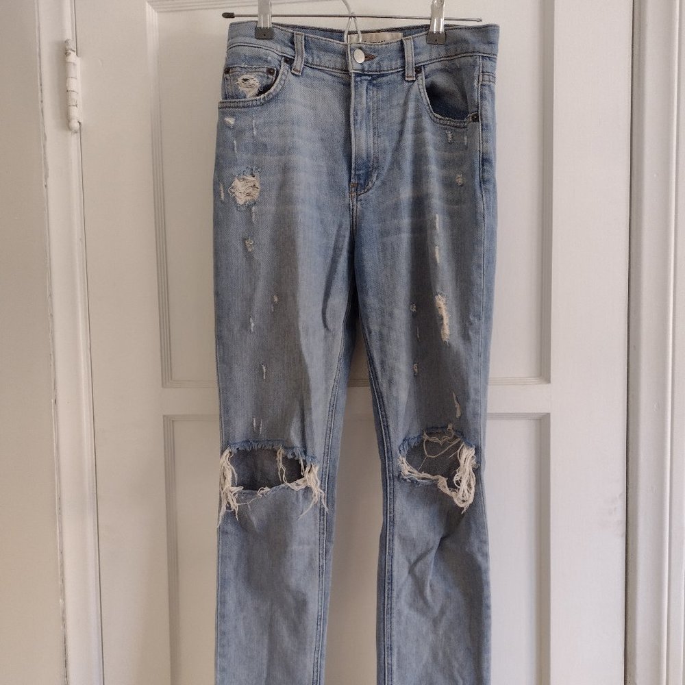Reformation Distressed Straight Leg, High Waist Denim Jean - Size 27P